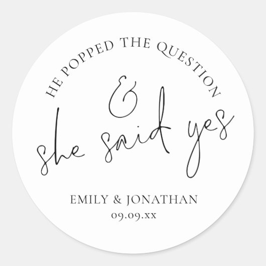 彼は質問を飛び出し、彼女はYesと言った ラウンドシール (正面)
