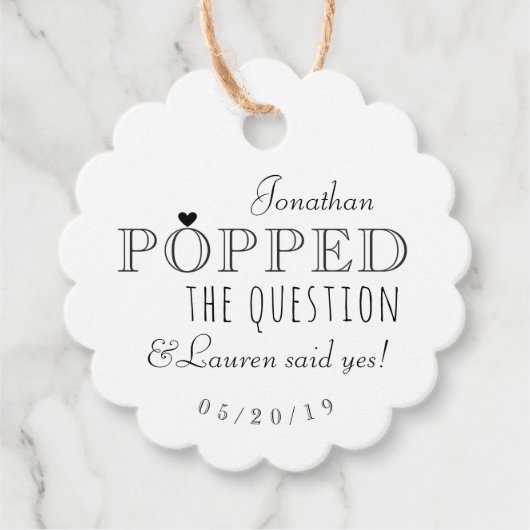 彼は質問ポップコーン婚約パーティ フェイバータグ (正面)