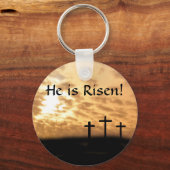 彼は起き上がった！十字架とサンセットキーチェーン キーホルダー (正面)