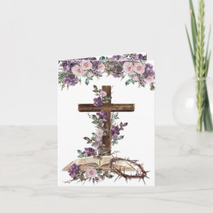 彼は起き上がった Cross with Bible Easter Card カード