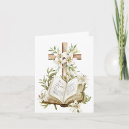 彼は起き上がった | Cross with Bible Easter Card カード