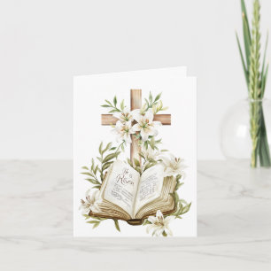 彼は起き上がった Cross with Bible Easter Card カード