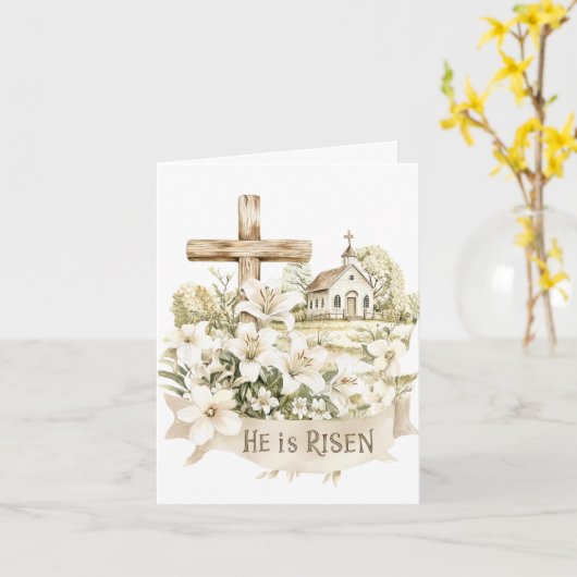 彼は起った | 教会のイースターカードとクロス カード (黄色い花)