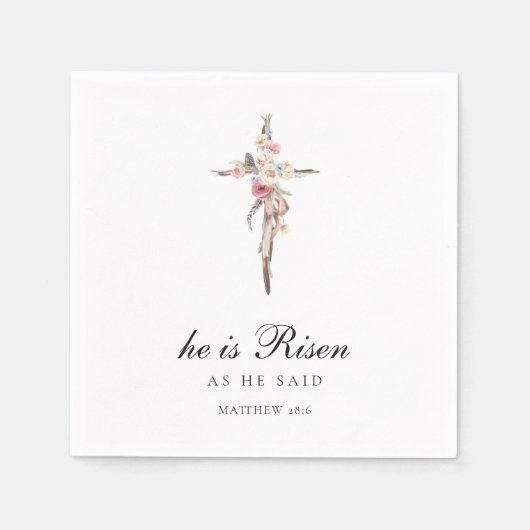 彼は起った |水彩ピンクフローラクロス復活祭 スタンダードカクテルナプキン (正面)