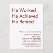 彼は退職のを達成退職したしたカスタム ポストカード (正面)