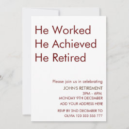 彼は退職のを達成退職したしたカスタム 招待状