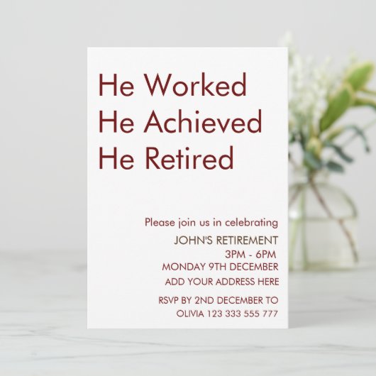 彼は退職のを達成退職したしたカスタム 招待状 (スタンド正面)