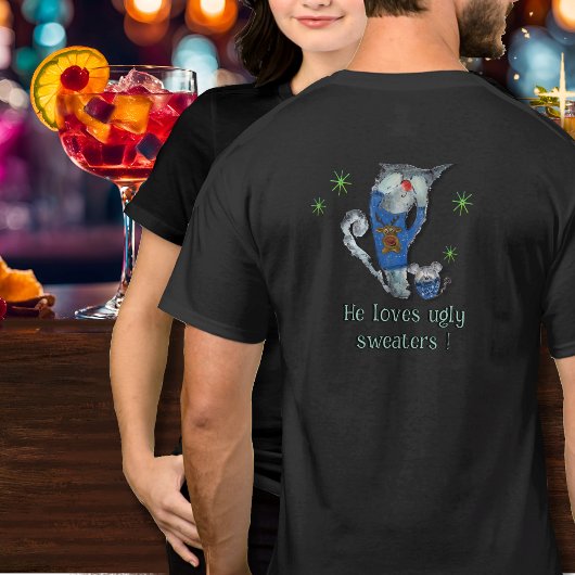 彼は醜いセーターのブラックトップが好きだ Tシャツ