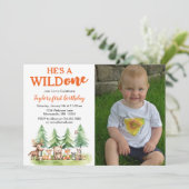 彼は野生のウッドランド・アニマルズ写真1st B-day 招待状 (スタンド正面)