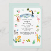 彼は野生のワンジャングル動物の1歳の誕生日だ 招待状 (正面/裏面)