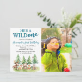 彼は野生の人だ – Woodland Animals Photo 1st B-day 招待状 (スタンド正面)