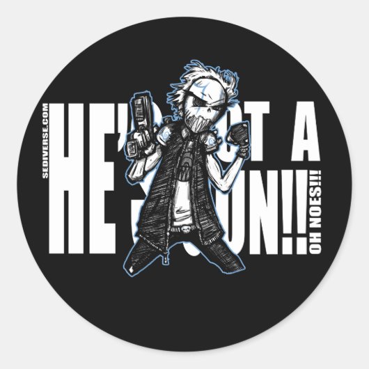 彼は銃得のステッカーだ ラウンドシール (正面)