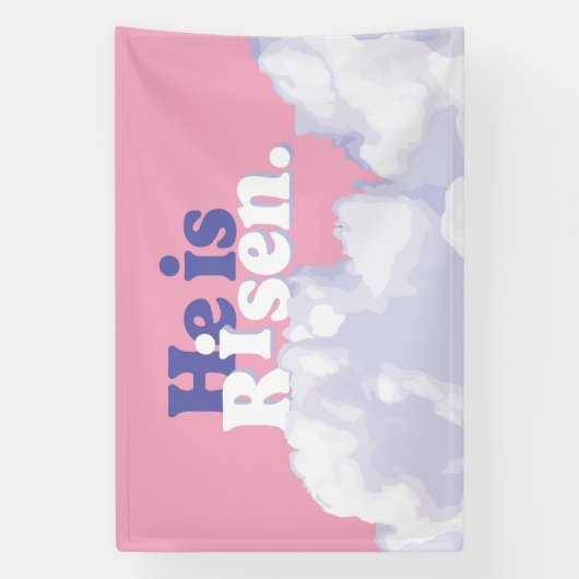 彼は雲に浮き上がった復活祭の旗 横断幕 (縦)