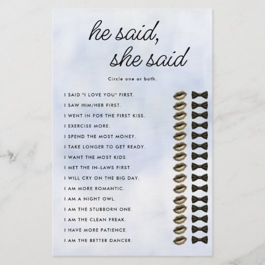 彼は雲9ブライダルシャワーゲーム空とエレガント言った チラシ (正面)