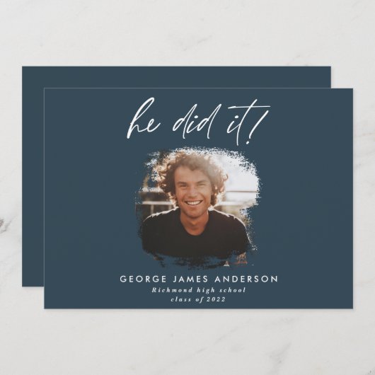 彼は青写真の卒業式をモダン行った 招待状 (正面/裏面)