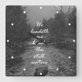 彼は静かな水聖書の詩の側の私を導きます スクエア壁時計