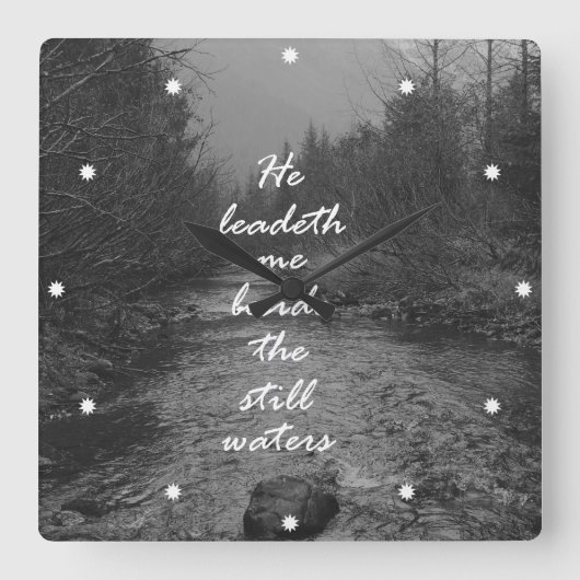 彼は静かな水聖書の詩の側の私を導きます スクエア壁時計 (正面)