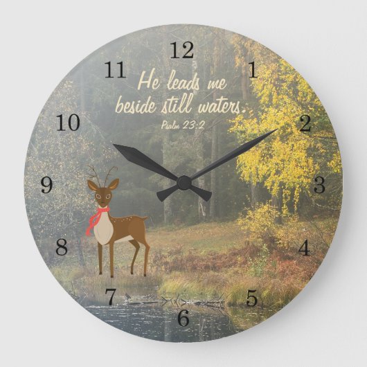 彼は静かな水、水によるシカの側の私を導きます ラージ壁時計 (正面)
