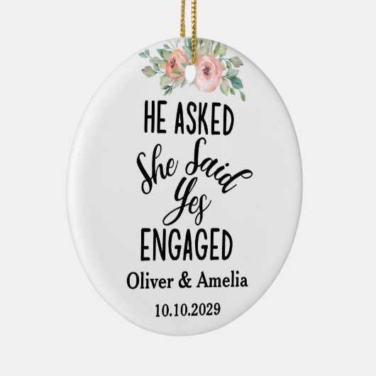 彼は頼彼女が私たちの最初のYesを言婚約したった セラミックオーナメント (右)