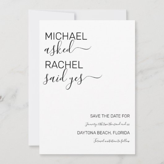 彼は頼彼女がYesホワシンプルイトブラックの結婚と言った セーブザデート (正面)