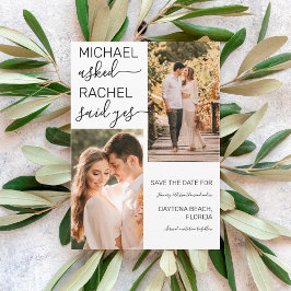 彼は頼彼女がYes白の黒い写真の写真と結婚言った セーブザデート