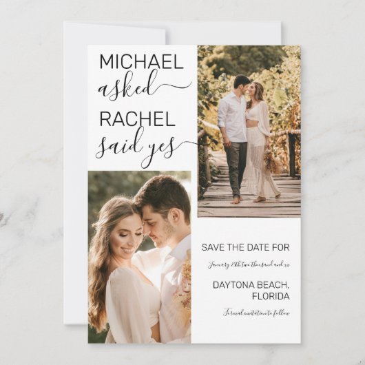 彼は頼彼女がYes白の黒い写真の写真と結婚言った セーブザデート (正面)