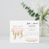 彼は頼、彼女はyes金ゴールドの輝きとピンクのダイヤモンドと言った ポストカード (スタンド正面)