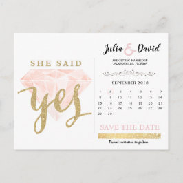 彼は頼、彼女はyes金ゴールドの輝きとピンクのダイヤモンドと言った ポストカード