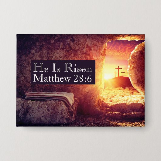 彼は3つのクロス空の墓復活祭を復活している 缶バッジ (正面)