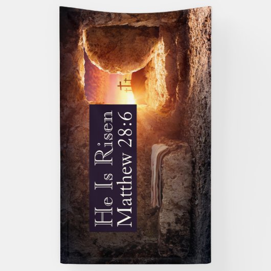 彼は3つの十字墓教会イースター空の墓の教会を復活している 横断幕 (縦)