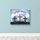 彼は3つの険しい十字架を上げた キャンバスプリント (インサイチュ (ウッドフロア))