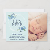 彼は|の誕生の発表ここにいます 案内状 (正面)