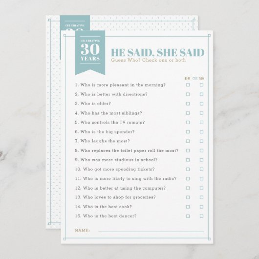 彼は、「パーティーゲーム（完全にカスタマイズ可能）」と語った 招待状 (正面/裏面)