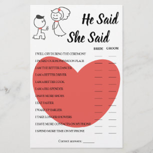 彼は、彼女がカップ結婚ルシャワーゲームカードを言ったと言った チラシ