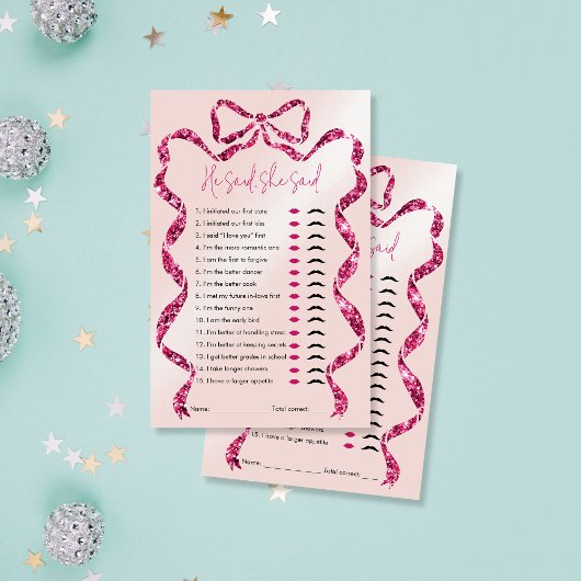 彼は、彼女はピンクボウブライダルシャワーゲームと言った