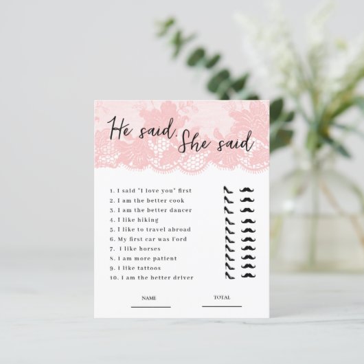 彼は、彼女はピンクレースブライダルシャワーゲームと言った (スタンド正面)