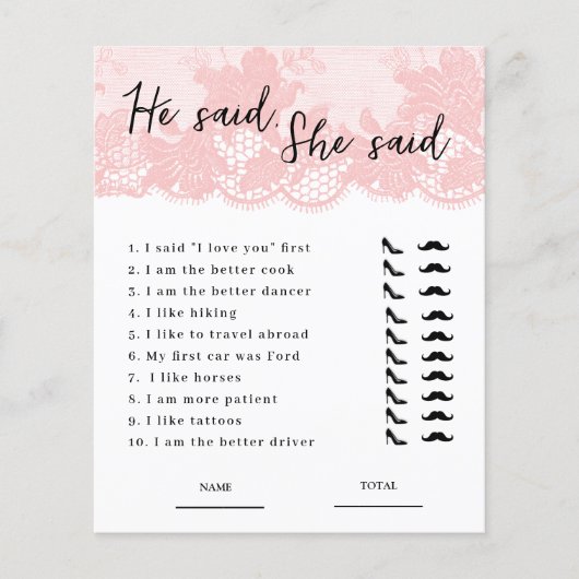 彼は、彼女はピンクレースブライダルシャワーゲームと言った (正面)
