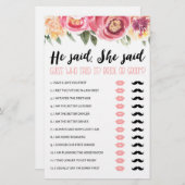 彼は、彼女はブライダルシャワーまたはヘンのパーティーゲームと言った (正面/裏面)