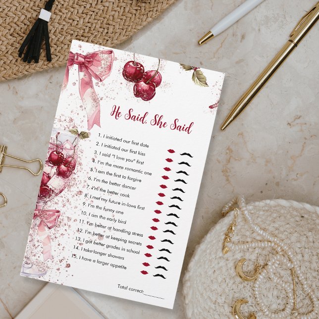 彼は、彼女はブライダルシャワーゲームさくらんぼ弓と言った (クリエイターアップロード済み)