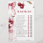 彼は、彼女はブライダルシャワーゲームさくらんぼ弓と言った (正面)