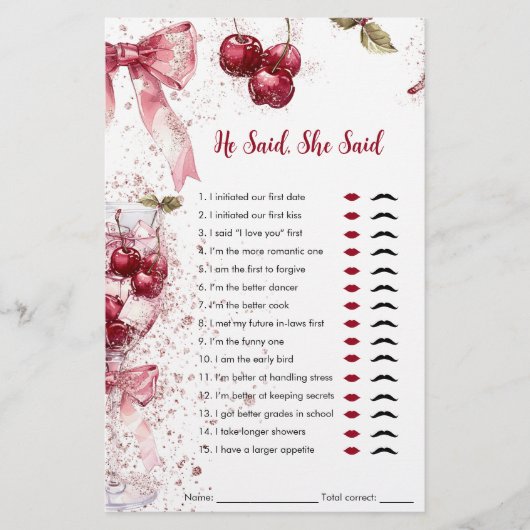 彼は、彼女はブライダルシャワーゲームさくらんぼ弓と言った (正面)