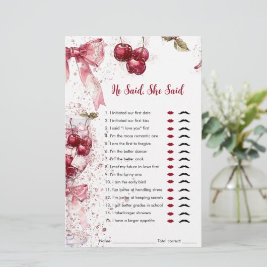 彼は、彼女はブライダルシャワーゲームさくらんぼ弓と言った (スタンド正面)