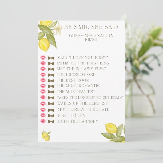 彼は、彼女はブライダルシャワーゲームは、メイン絞り出すと述べた サンキューカード (スタンド正面)