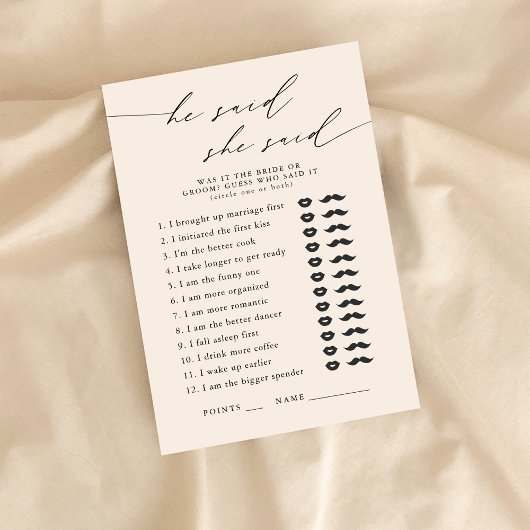 彼は、彼女はブライダルシャワーパーティーゲームと言った エンクロージャーカード