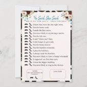 彼は、彼女はブライダルシャワーボホゲームと言った 招待状 (正面)