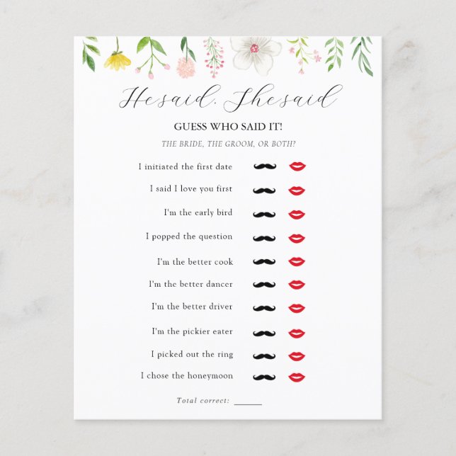 彼は、彼女はブライダル茶シャワーゲームと言った (正面)