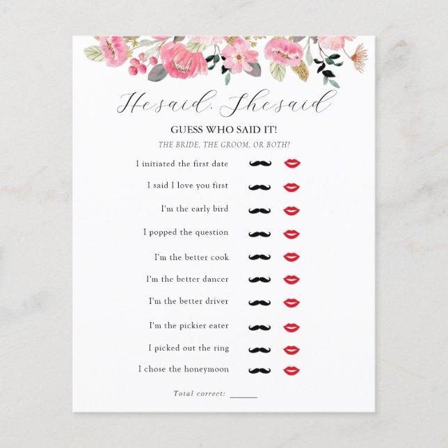 彼は、彼女はブライダル茶シャワーゲームと言った (正面)