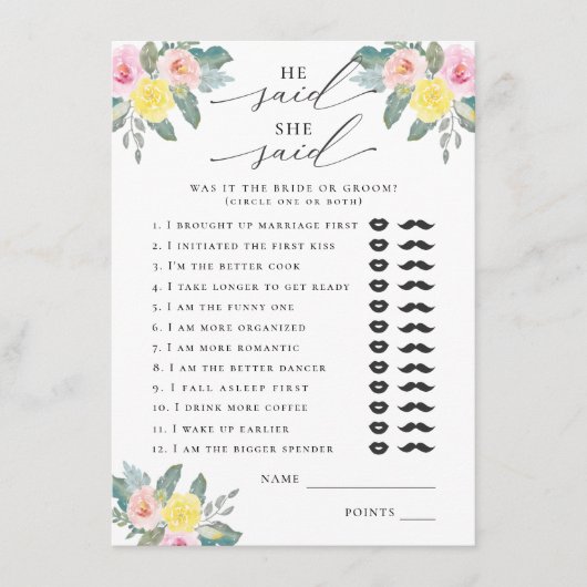 彼は、彼女は明るいカクテルのブライダルゲームを言った エンクロージャーカード (正面)