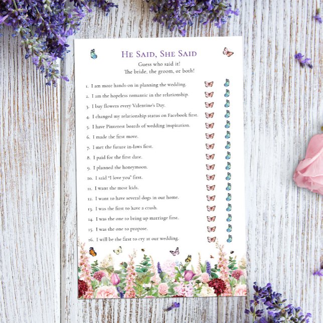 彼は、彼女は蝶のブライダルシャワーゲームを言った (クリエイターアップロード済み)