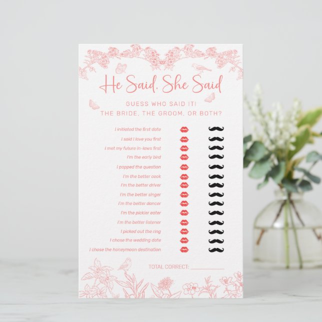 彼は、彼女はChinoiserieブライダルシャワーゲームと言った (スタンド正面)